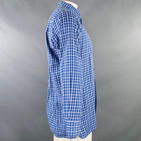 ERMENEGILDO ZEGNA Size L Blue White Checkered Cotton Long Sleeve Shirt - Picture 3 of 7